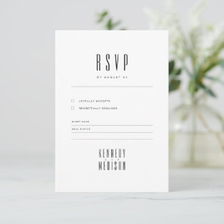 Modern Minimalist Black and White Wedding RSVP Card
