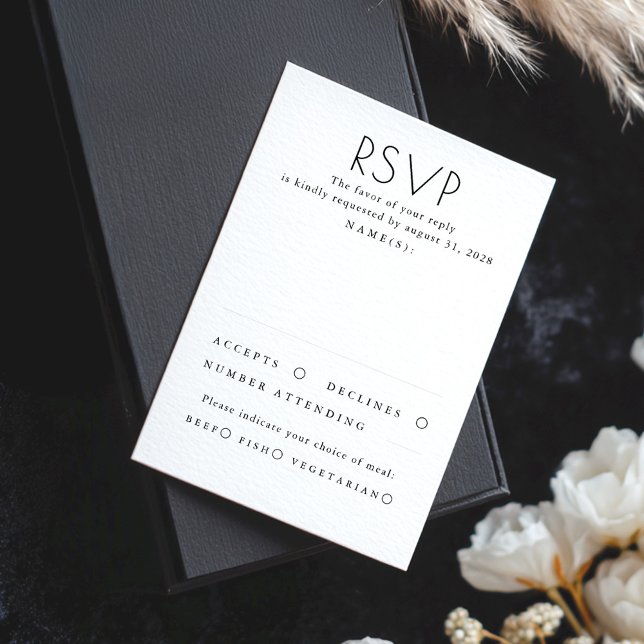 Modern Minimalist Black and White Wedding RSVP Card (Black and White Minimalist Wedding RSVP Cards)