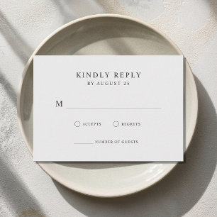 Modern Minimalist Black and White Wedding  RSVP Card