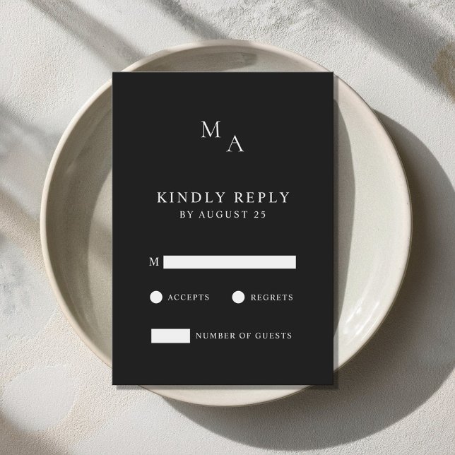 Modern Minimalist Black and White Wedding  RSVP Card (Creator Uploaded)
