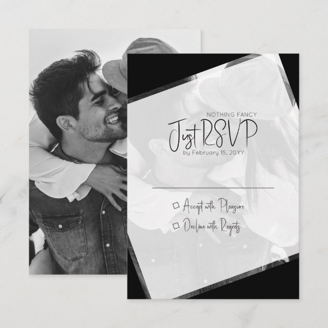Modern Minimalist Black and White Wedding RSVP Card (Front/Back)