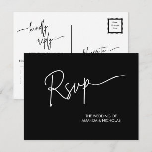 Modern Minimalist  Black and White Wedding RSVP  Postcard