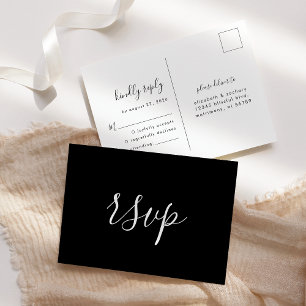 Modern Minimalist Black and White Wedding RSVP Postcard