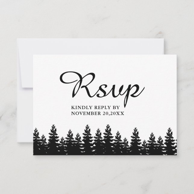 Modern Minimalist Black and White Wedding w Meal RSVP Card (Front)