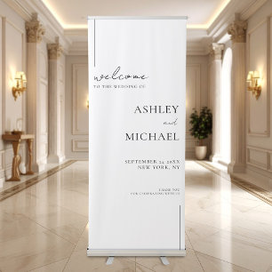 Modern Minimalist Black and White Welcome Wedding Retractable Banner
