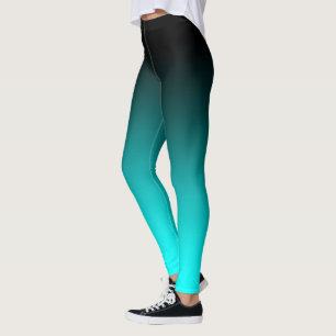 Modern Minimalist Black Aqua Gradient Leggings