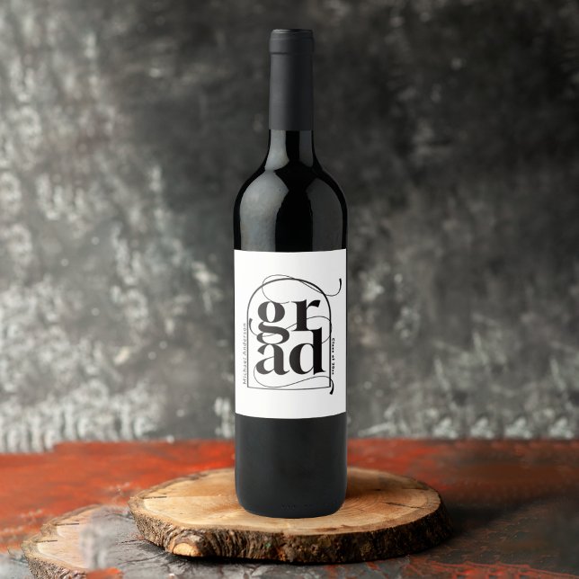 Modern Minimalist Black Arch Bold Graduation Wine Label (Creator Uploaded)