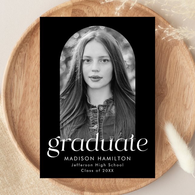 Modern Minimalist Black Arch Photo Graduation Announcement (Creator Uploaded)