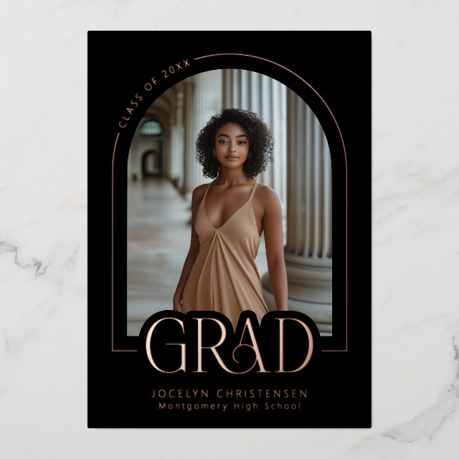 Modern Minimalist Black Arch Photo Graduation Real (Front)