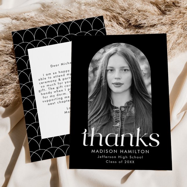 Modern Minimalist Black Arch Photo Graduation Thank You Card (Creator Uploaded)