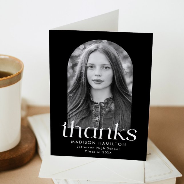 Modern Minimalist Black Arch Photo Graduation Thank You Card (Creator Uploaded)