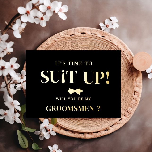 Modern Minimalist Black Asking Groomsman Proposal Foil Invitation Postcard (Creator Uploaded)