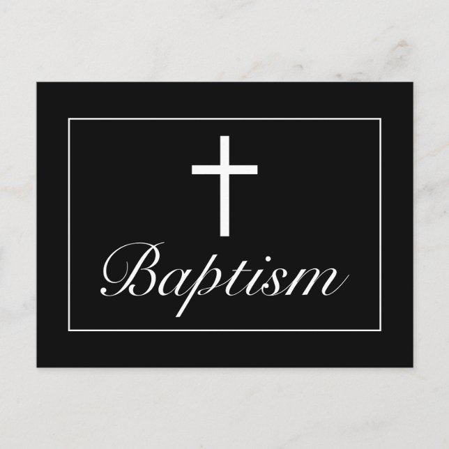 Modern Minimalist Black Baby Baptism Announcement Postcard (Front)