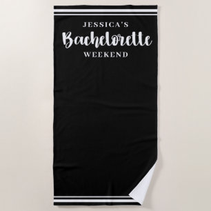 Modern Minimalist Black Bachelorette Weekend Beach Towel
