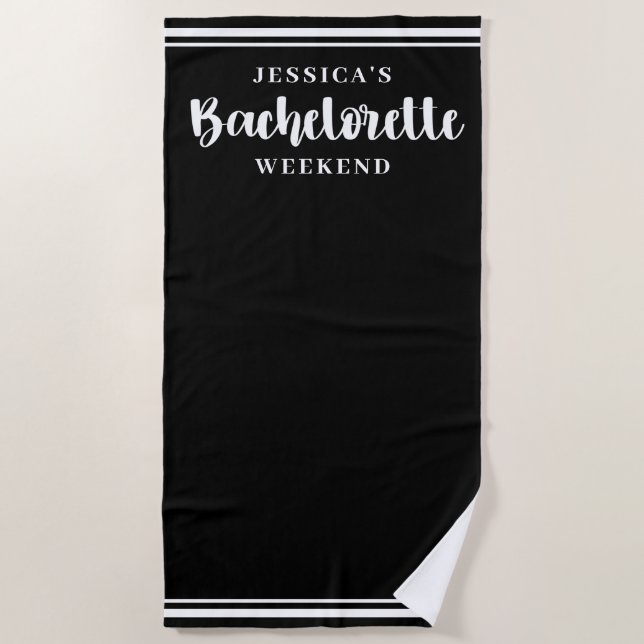 Modern Minimalist Black Bachelorette Weekend Beach Towel (Front)
