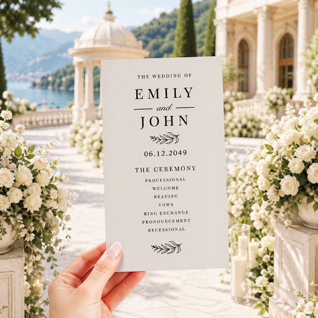 Modern Minimalist Black & Beige Wedding Program (Creator Uploaded)