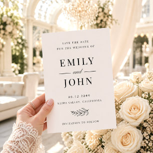 Modern Minimalist Black & Beige Wedding Save The Date