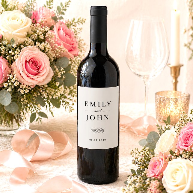 Modern Minimalist Black & Beige Wedding Wine Label (Creator Uploaded)