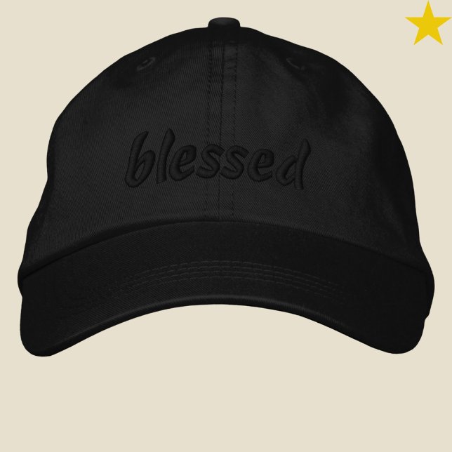 Modern Minimalist Black Blessed Cursive Typography Embroidered Hat (Creator Uploaded)