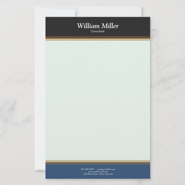 Modern Minimalist Black Blue Stripes Stationery (Front)