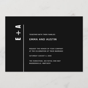Modern Minimalist Black Bold Initials Wedding Invitation