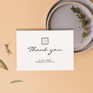 Modern Minimalist Black Border Logo Business Thank You Card