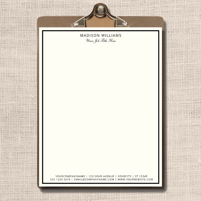 Modern Minimalist Black Border Luxury Boutique Custom Letterhead (Creator Uploaded)