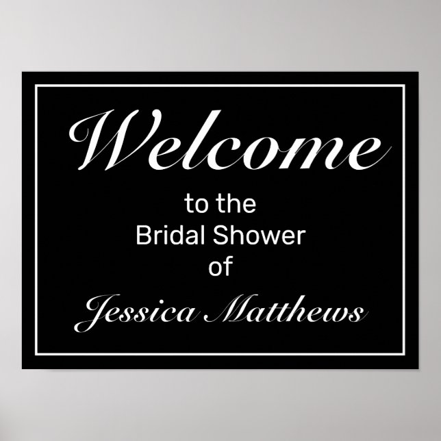 Modern Minimalist Black Bridal Shower Welcome Sign (Front)