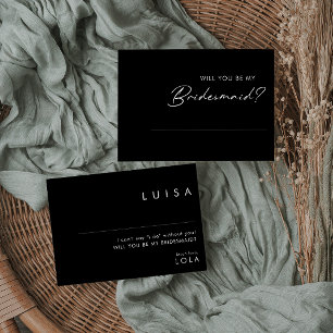 Modern Minimalist Black Bridesmaid Proposal Card
