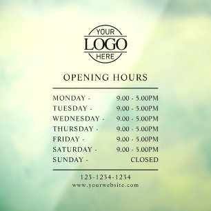 Modern Minimalist Black   Business Opening Hours Window Cling
