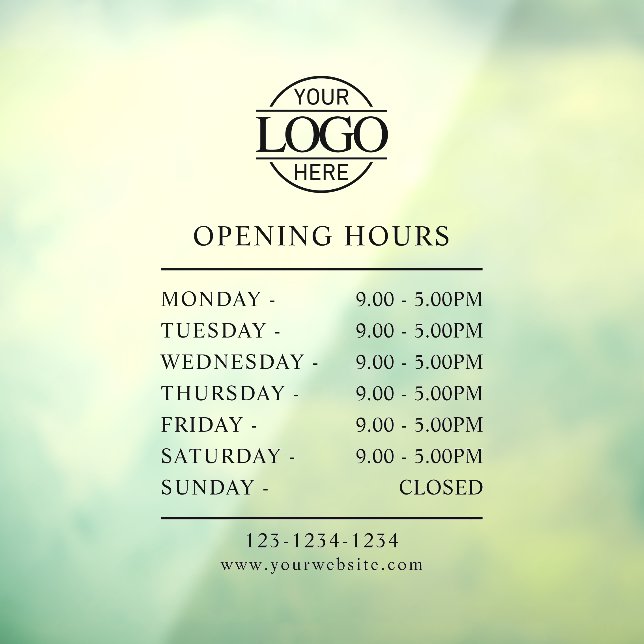 Modern Minimalist Black | Business Opening Hours Window Cling (Sheet 3)