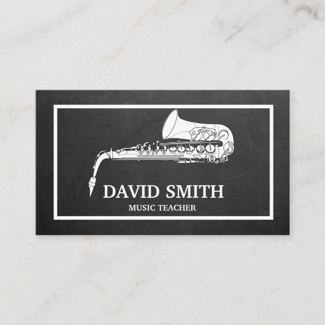 Modern Minimalist Black Chalkboard Musican  Business Card (Front)