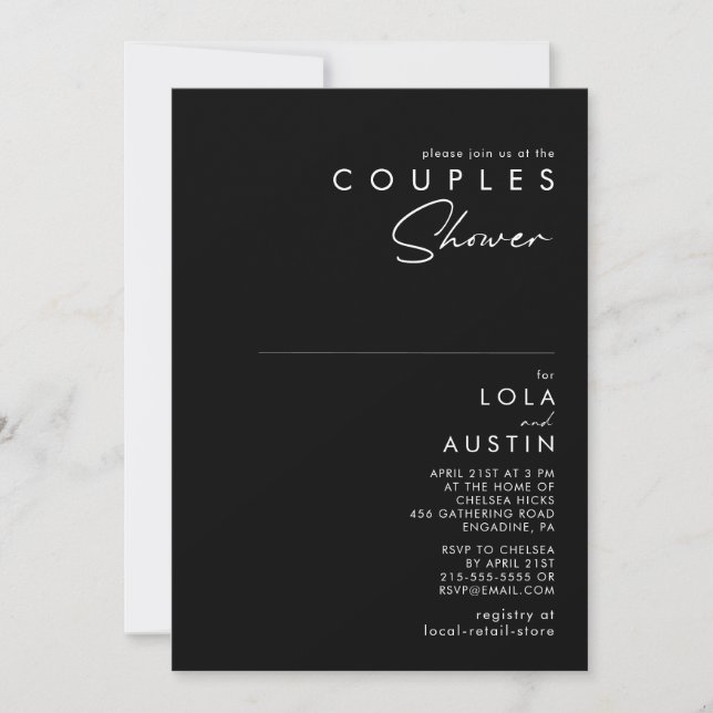 Modern Minimalist | Black Couples Shower Invitation (Front)