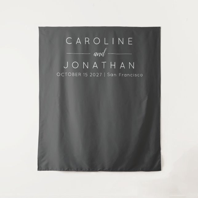 Modern Minimalist Black Custom Wedding Backdrop Tapestry (Front)