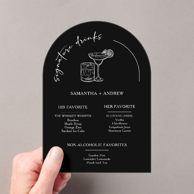 Modern Minimalist Black  Drink Menu card  Acrylic Invitations (Insitu (Handheld))