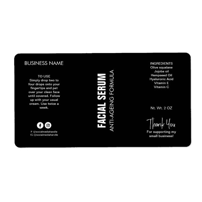 Modern Minimalist Black Dropper Bottle Label (Front)