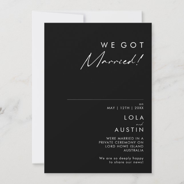 Modern Minimalist | Black Elopement Announcement (Front)