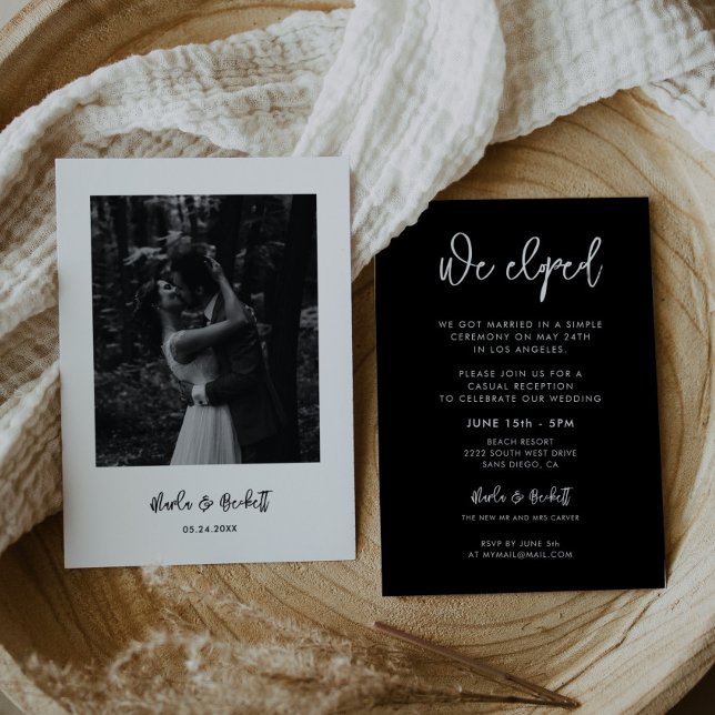 Modern minimalist black Elopement reception photo Invitation (Creator Uploaded)
