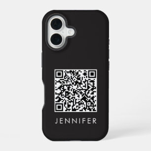 Modern Minimalist Black Executive QR Code Monogram iPhone 16 Case