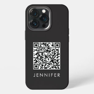 Modern Minimalist Black Executive QR Code Monogram iPhone 13 Pro Case
