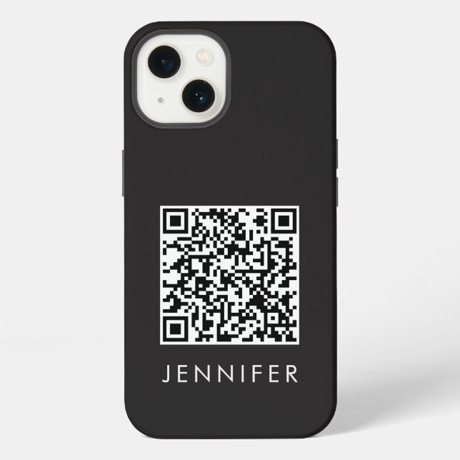 Modern Minimalist Black Executive QR Code Monogram iPhone Case (Back)