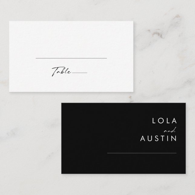 Modern Minimalist | Black Flat Wedding Place Card (Front/Back)