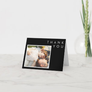 Modern Minimalist   Black Folded Photo Thank You Card