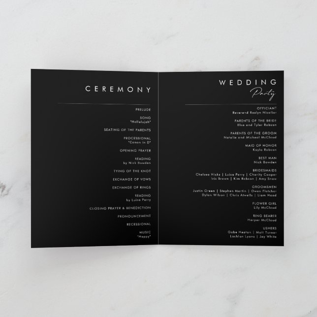 Modern Minimalist | Black Folded Wedding Program Programme (Inside)