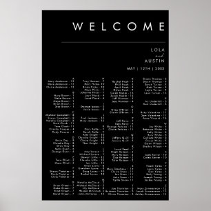Modern Minimalist Black Font Alphabetical Seating Poster
