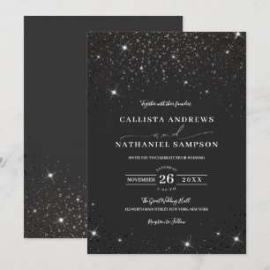 Modern Minimalist Black Glitter Confetti Wedding Invitation