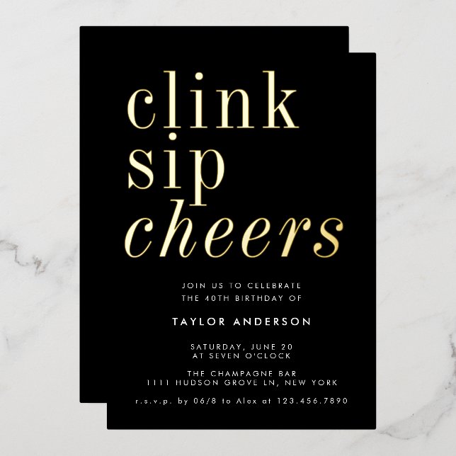Modern Minimalist Black Gold 40th Birthday Party (Front/Back)