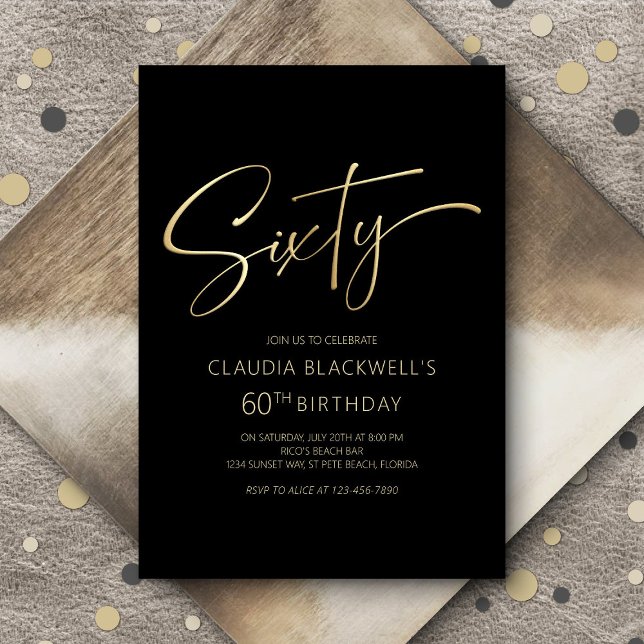 Modern Minimalist Black Gold 60th Birthday Invitation (Creator Uploaded)