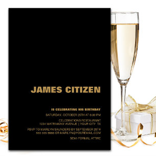 Modern Minimalist Black Gold Birthday Party Invitation