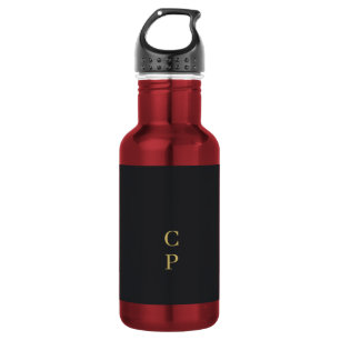 Modern Minimalist Black & Gold Colour Monogrammed 532 Ml Water Bottle